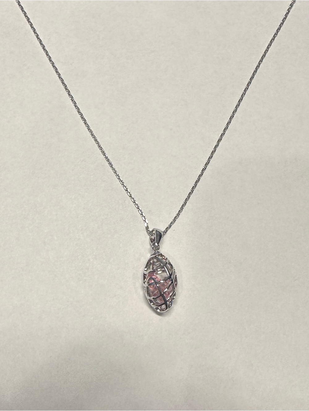 Women's 925 sterling silver Necklace pink crystal  minimalist